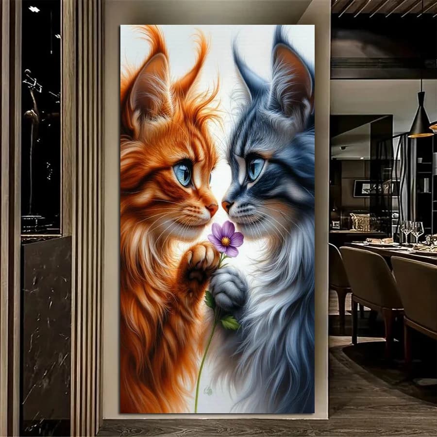 Diy Diamond Embroidery Two Cats Large Size Diamonds Art Painting Set Animals Full Drill Mosaic Cross Stitch Kits Wall Decor