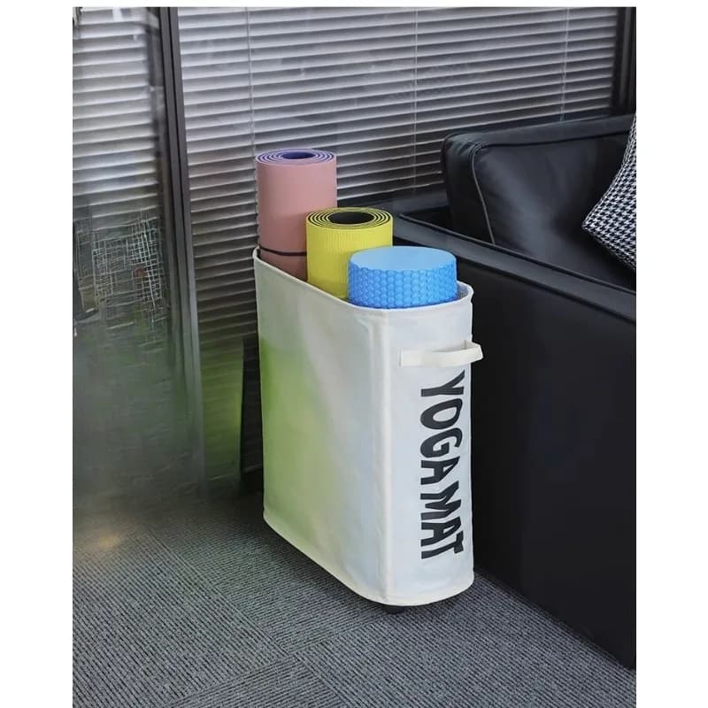 Portable Yoga Mat Holder Basket with Wheels Sports Equipment Organizer for Basket for Bedding with Basketball Foam Roller Holder