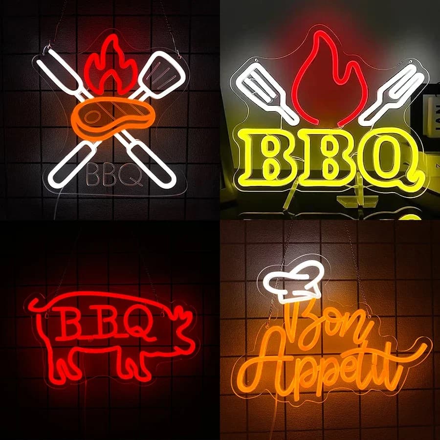 Insegna al Neon BBQ per Decorazioni Festa, Luce al Neon per Barbecue, Forniture per Feste Estive, Negozio BBQ, Ristorante, Alimentazione USB