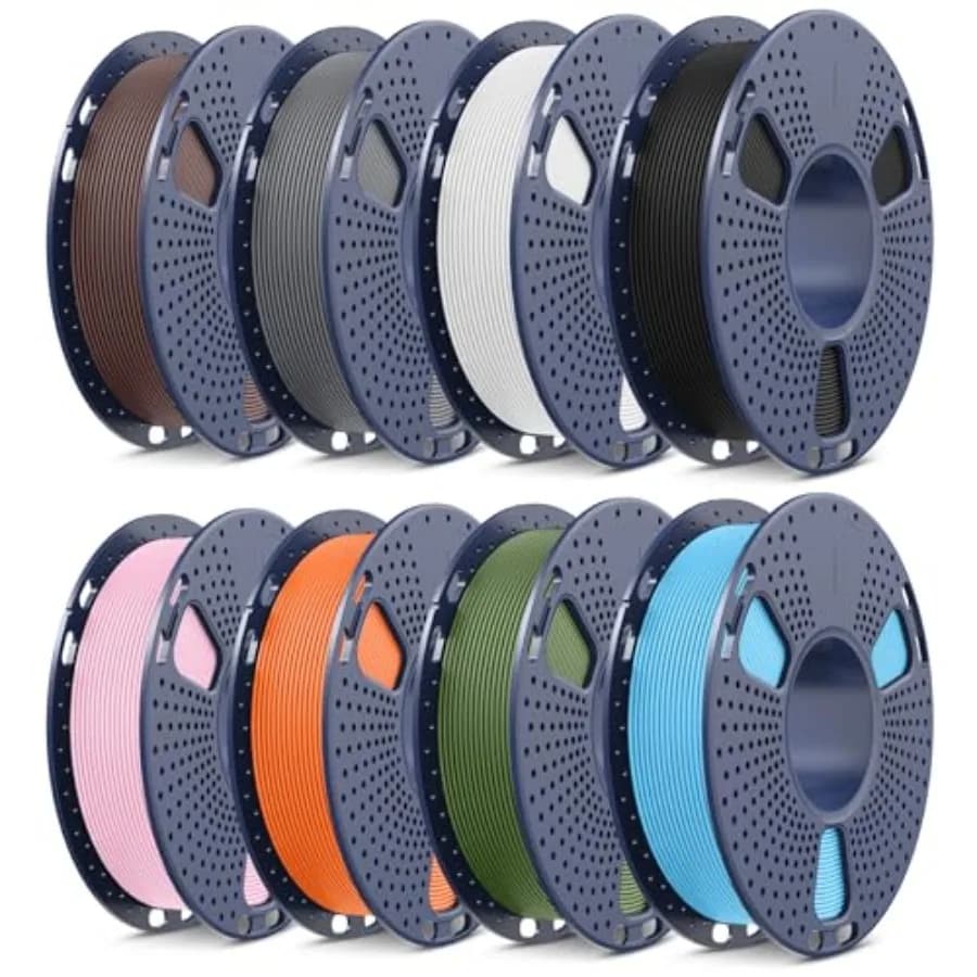 High Speed Matte PLA Filament, Smooth PLA Matte 3D Printer Filament Bundle, in Total, 0.25kg Spool, 8 Packs, Black+White+Grey+C