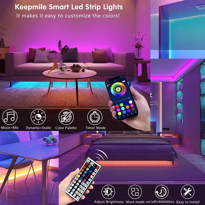Strisce LED RGB da 1-20m, 5V USB, Sincronizzazione Musicale, Controllo APP, Nastro LED Flessibile per Retroilluminazione TV, Decorazione Casa e Feste