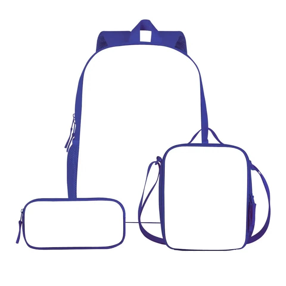 Set da tre pezzi di zaino da viaggio con stampa a sublimazione, zaino scolastico per studenti + astuccio + borsa per il pranzo per stampa a trasferimento termico