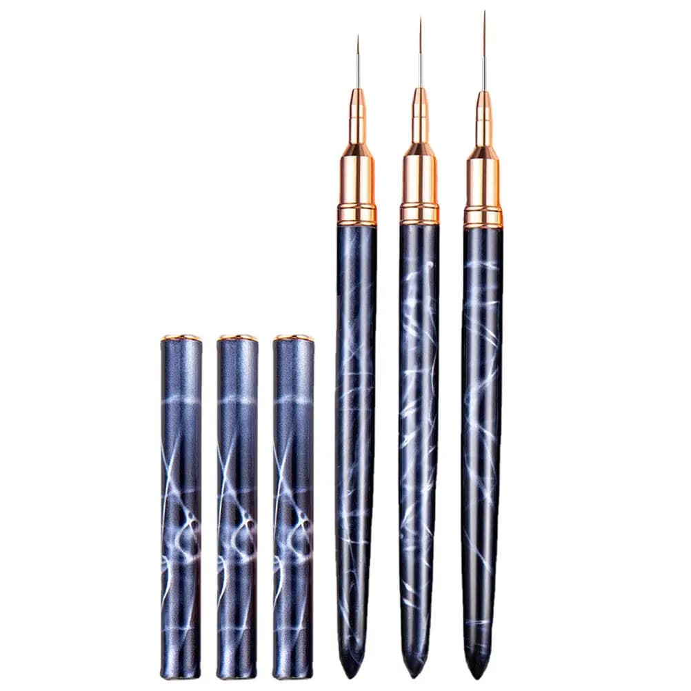 Set of 3 Professional Nail Art Brushes, Manicure Tools, Drawing Pens and Finish Details, Nail Design Accessories