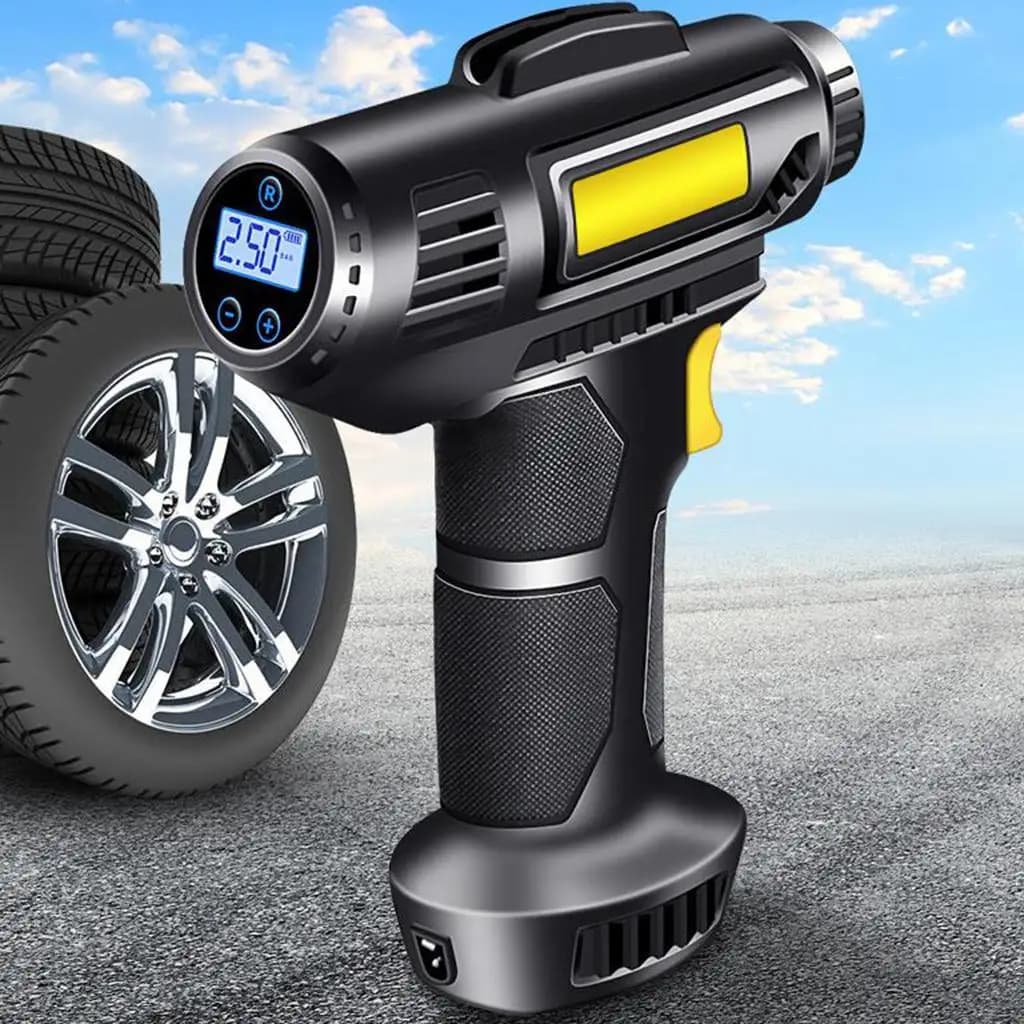 Gonfiatore per Pneumatici con Mini Ugello, Torcia LED di Emergenza Digitale per Moto e Auto