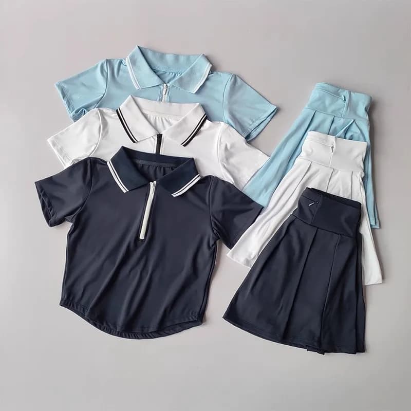 Set da tennis sportivo in 2 pezzi da donna Polo Tuta sportiva Camicia da allenamento elastica Abiti da golf Badminton Allenamento Tute slim fit