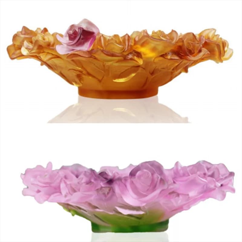 Piatto di Lusso in Vetro Colorato per Frutta, Bellissima Ciotola 3D a Forma di Rosa, Vassoio Creativo in Cristallo per Snack e Frutta Secca, Ideale per Soggiorno e Bar