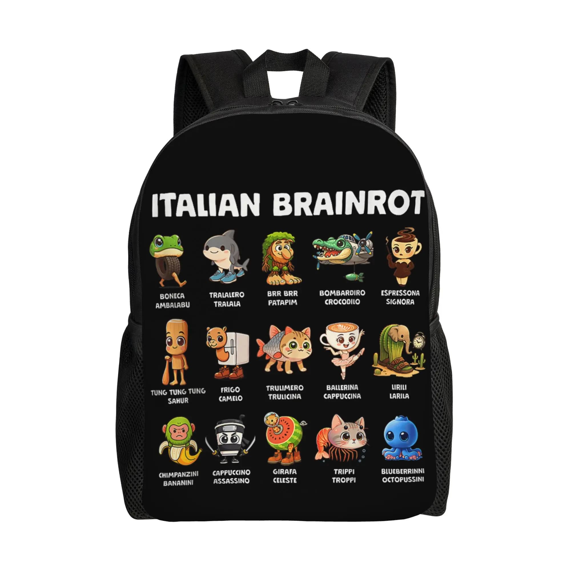 Zaino con personaggi divertenti italiani per uomo e donna, borsa da lavoro per la scuola superiore, zaino divertente con meme, borsa per laptop in tela con tasca