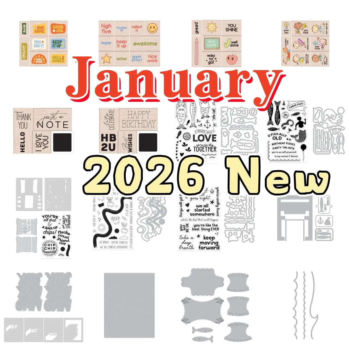 Fustelle in Metallo e Timbri Trasparenti con Stencil e Lamina a Caldo per Decorazioni Fai da Te, Scrapbooking e Artigianato, Collezione Jan 2026 Making Waves Big Mouth Sardine