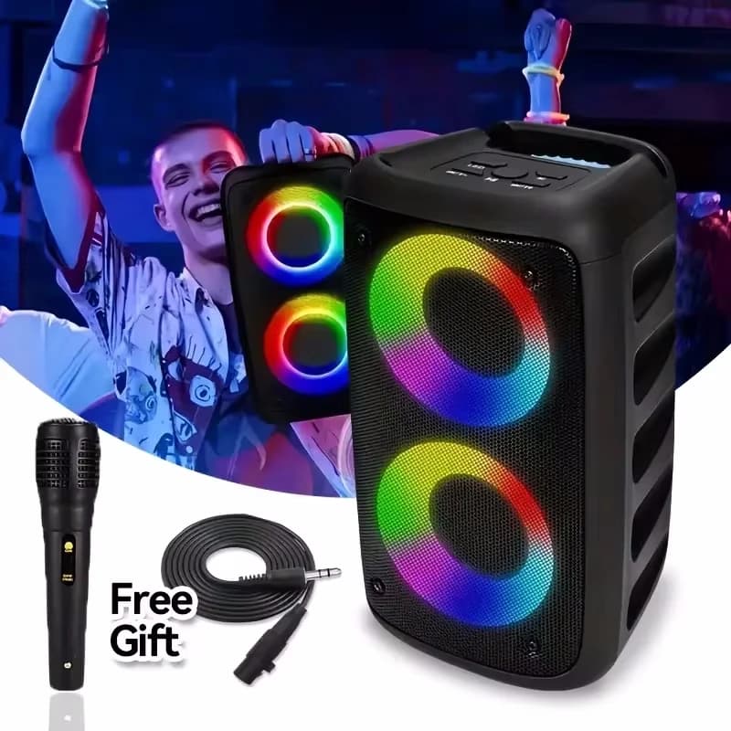 Altoparlante Bluetooth Portatile per Karaoke con Microfono, Lampada, Radio FM, Subwoofer LED, TWS, Caixa De Som, Macchina Audio, Box Musicale