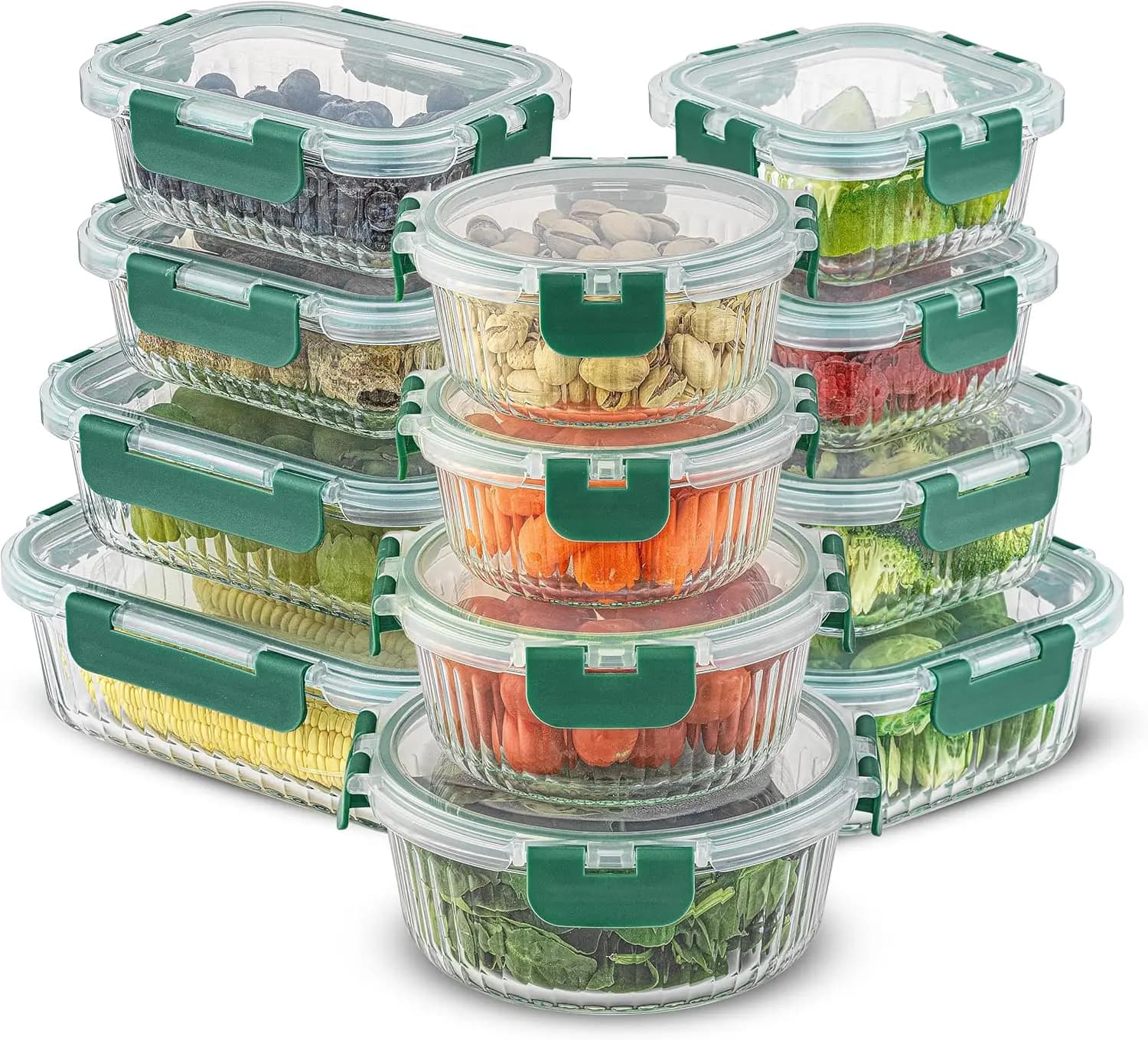 Set di 24 Contenitori in Vetro Borosilicato con Coperchi, Ermetici e Adatti al Congelatore, per Cucina e Preparazione Pasti