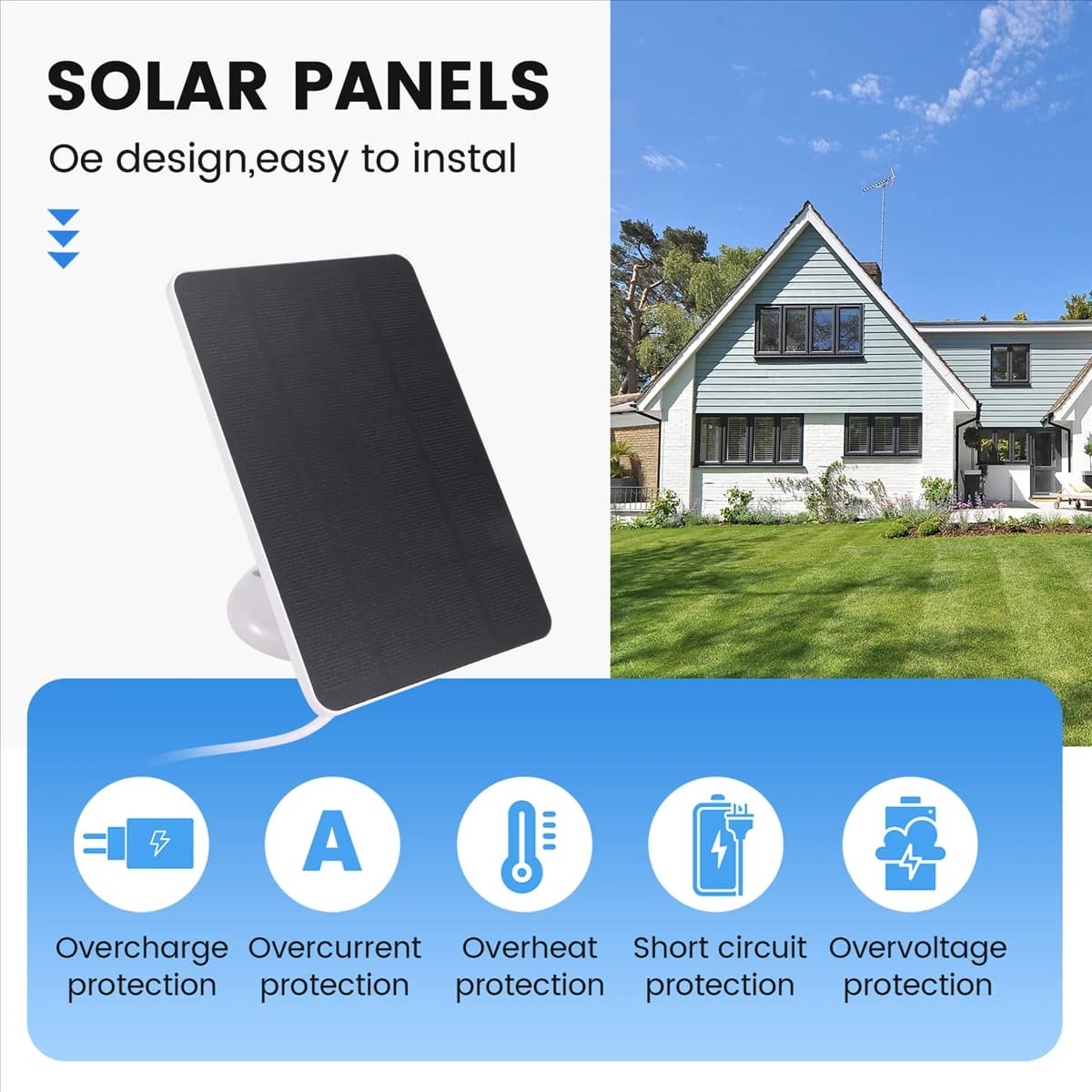 Sorpreso! Pannello solare impermeabile da 4 W per telecamera di sicurezza domestica Caricatore alimentato a celle solari Tipo C Bianco