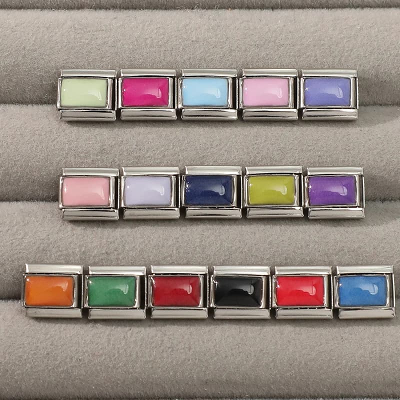 Fashion Colorful Solid Color Italian Charm Link Fit 9mm Stainless Steel Sweet Women Men Bracelet Jewelry Making DIY Gifts