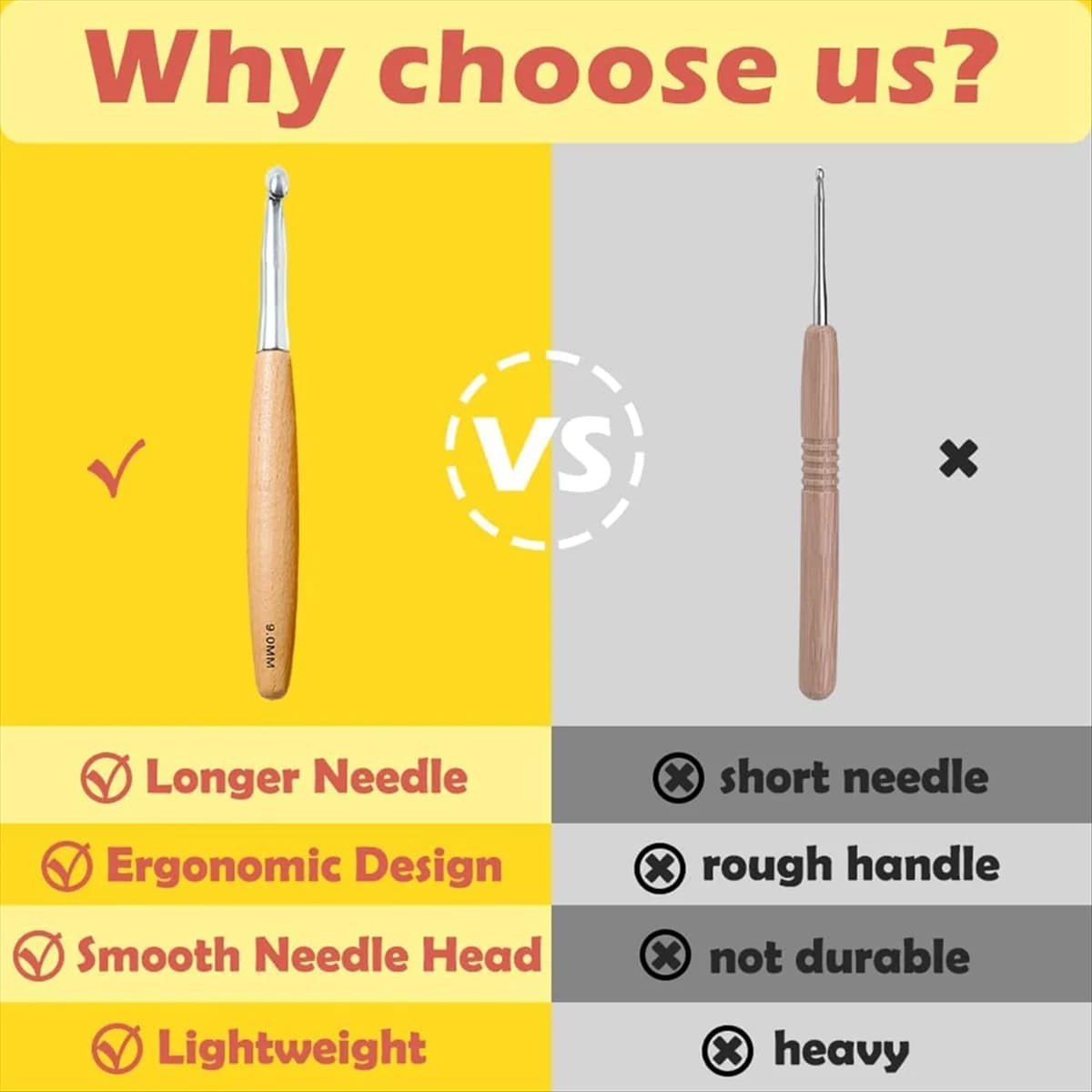 Big Crochet Hooks Set with Beech Wood Handle, Crochet Hooks for Chunky Yarn, Size 7mm 8mm 9mm 10mm 12mm
