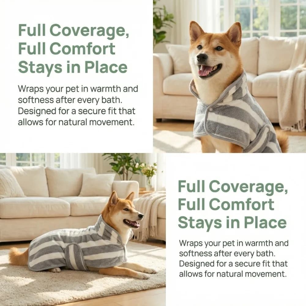 Nuovo Accappatoio per Cani ad Assorbimento Rapido in Microfibra, Asciugatura Veloce, Vestito per Animali Domestici con Cappuccio Regolabile, Asciugamano a Righe per il Bagno e la Spiaggia