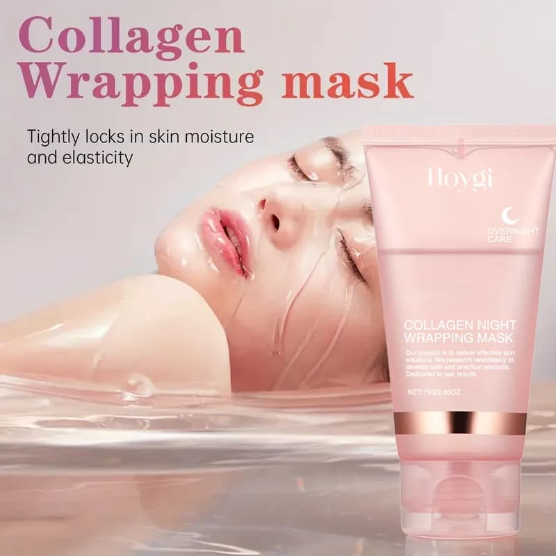 Collagen Overnight Wrapping Peel Off Facial Mask, Korean Collagen Night Wrapping Mask Deeply Hydrates Night Care Mask Cream 75ml
