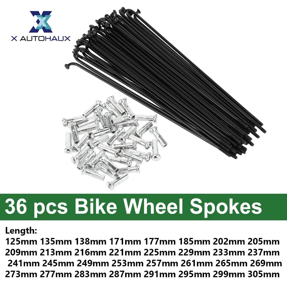 X autohaux 36 pezzi Raggi per bicicletta Raggi per ruote bici 14G 125mm 135mm 138mm 171mm 177mm 185mm 202mm 205mm 209mm Acciaio al carbonio Nero