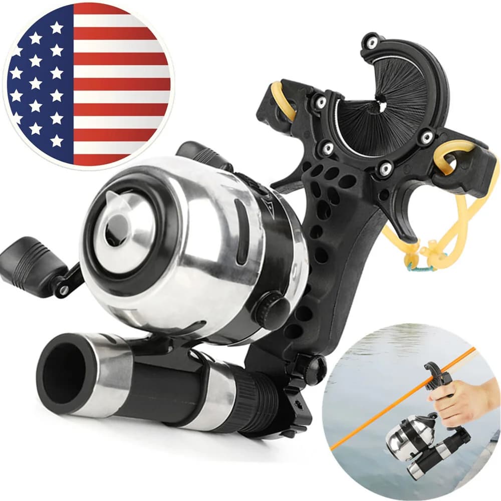 Bowfishing Slingshot Catapult Set All-in-One Slingbow Fishing Kit Including Reel, Fish Darts and Carry Bag High Tensile Power Design for Outdoor Wild Fishing Recreational Target Practice Archery Accessory