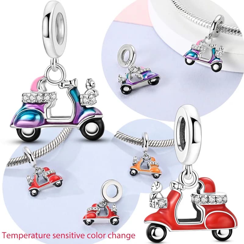 Ciondolo originale in argento sterling 925 con ciondolo per veicolo elettrico a due ruote rosso, adatto per collana braccialetto originale per regalo fai da te da donna