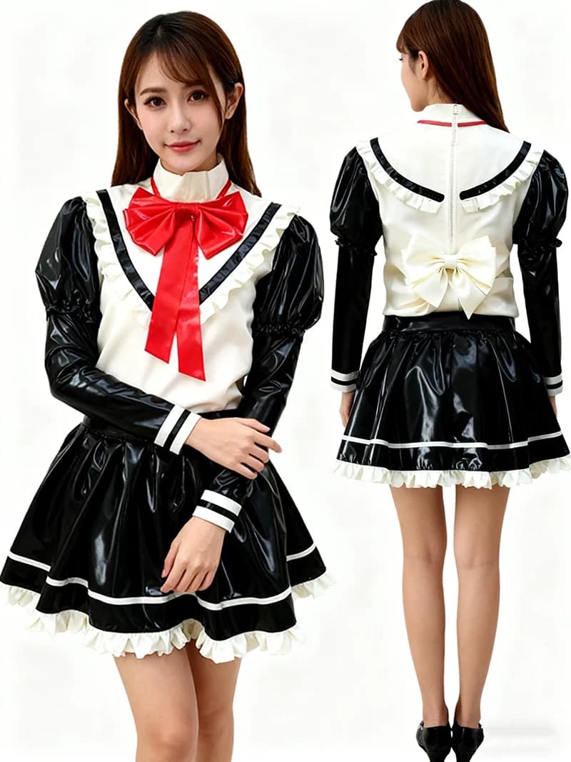 Tuta in lattice 100% gomma, modello Cool Catsuit, per club, Halloween, travestimenti, ballo in maschera, top e gonna corta