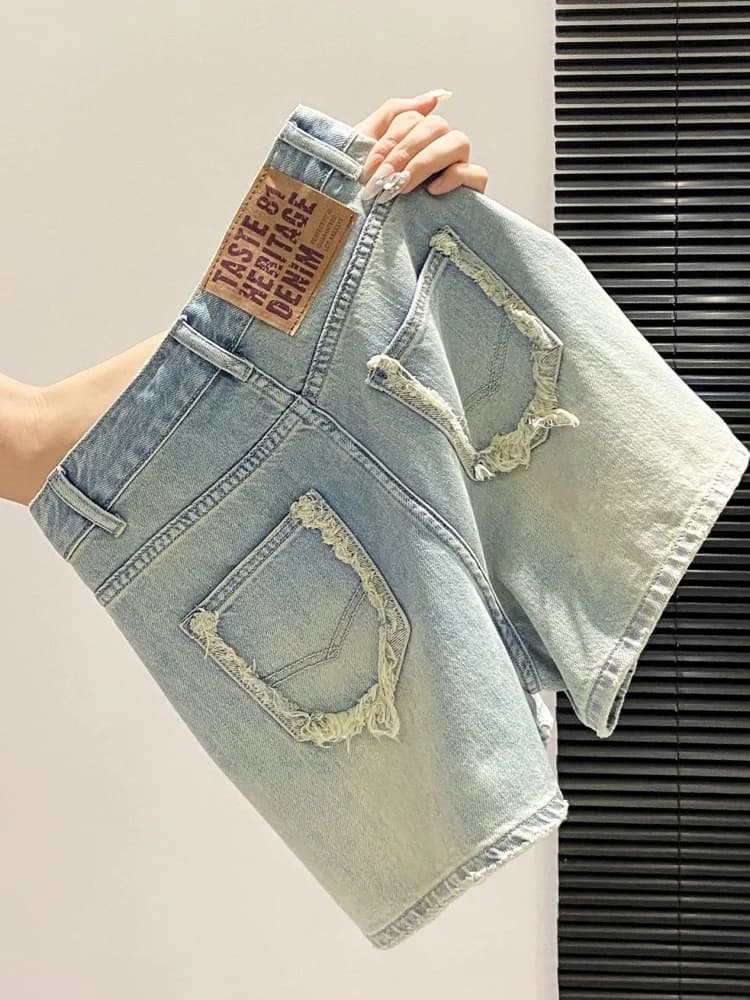 High Waist A-Line Wide Leg Jeans Shorts Women's Summer Casual Wear Retro Style plus Size Comfortable Fit Versatile Denim Shorts