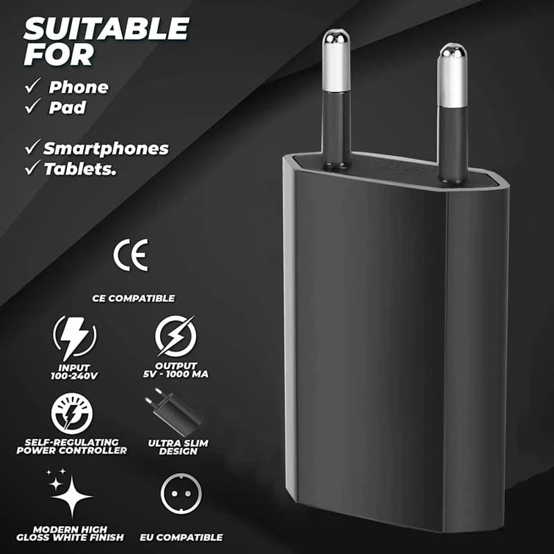 5V/1A EU Plug USB Power Wall Travel Charger Adapter 5W Mobile Phone For Apple Iphone XS Max X 6S 7 5 Samsung HTC Huawei Xiaomi