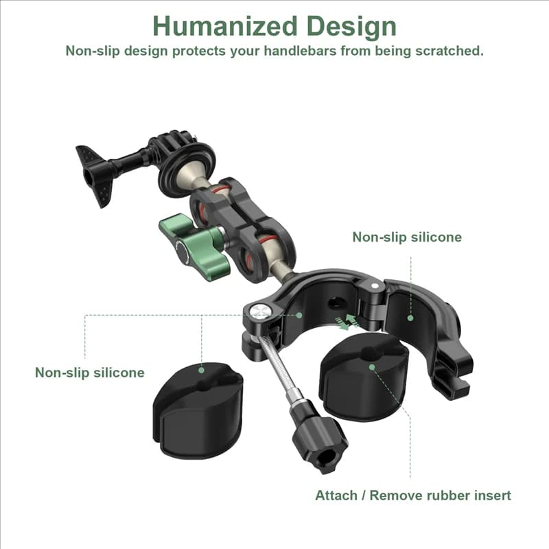 A41T Bike Brace for Motorcycle Magic Arm with Double Ball Head for Spare Accessories for Action Camera Gopro 12