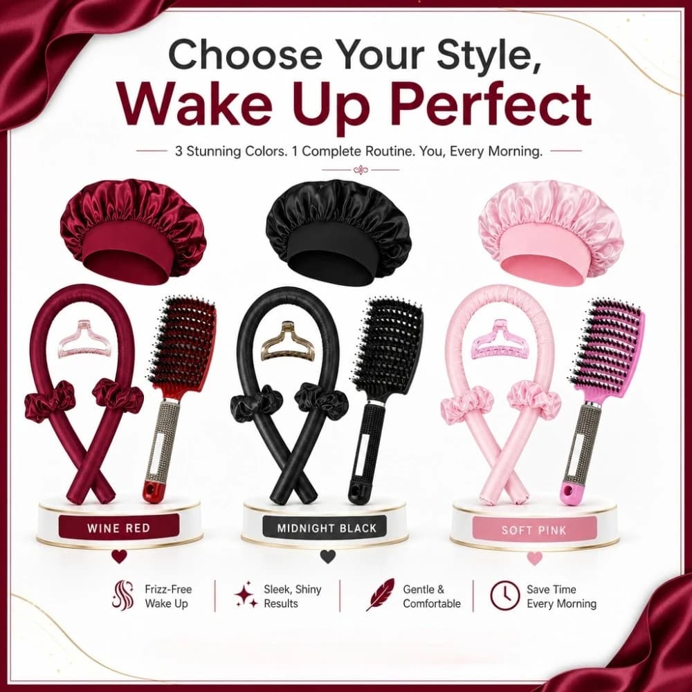 Set di 6 pezzi per arricciare i capelli senza calore, con cappuccio in raso, spazzola ammortizzata, kit per la cura dei capelli per onde notturne, accessori per lo styling