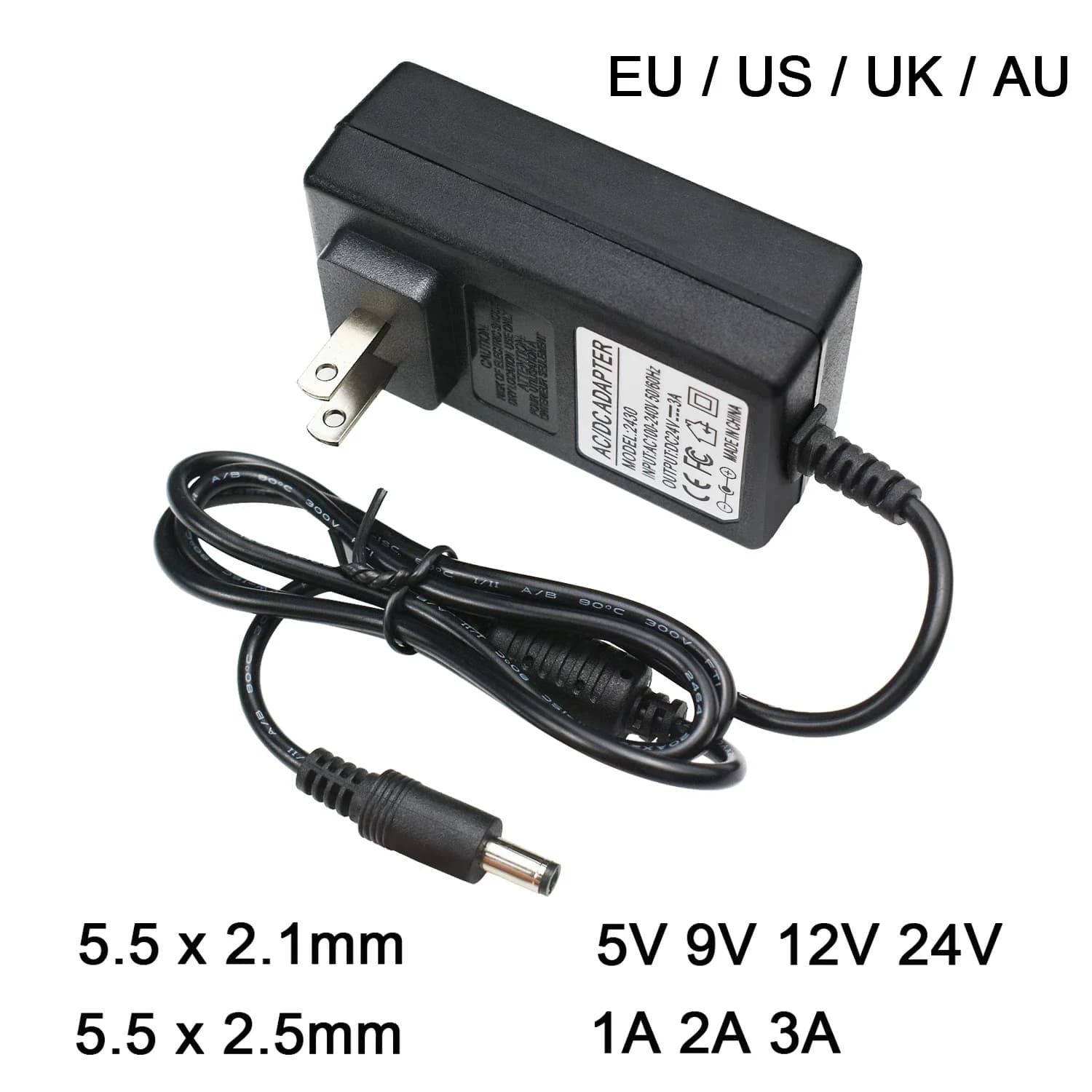AC110-240V A DC 5V 9V 12V 24V 1A 2A 3A Adattatore di Alimentazione Universale 5.5*2.1/2.5mm EU US AU UK Caricatore di Alimentazione per LED Strip Light TV