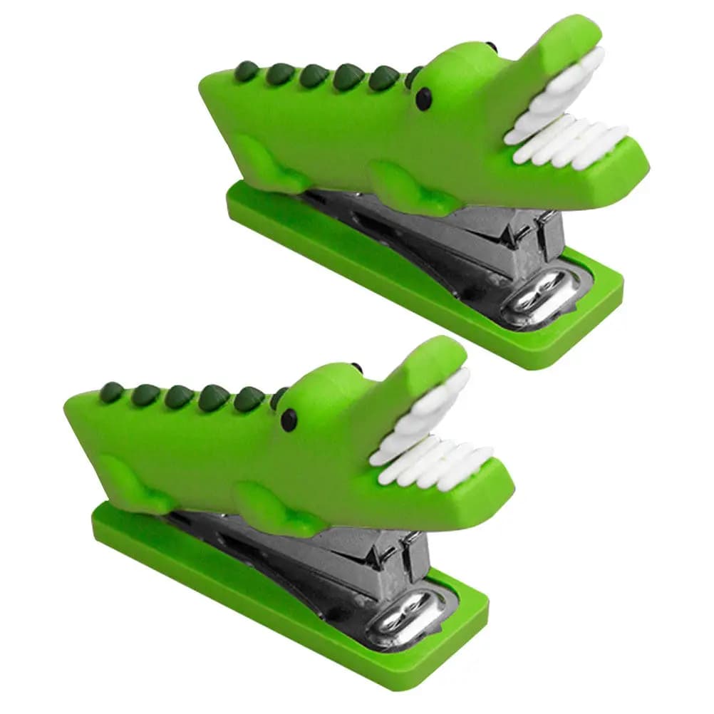 2Pcs Mini Stapler Animal Crocodile Shape Silicone Body Stainless Steel Mechanism Easy Carry Stapler for Office Home School Paper