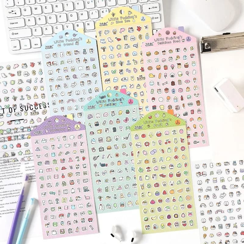 Kawaii Pudding Theme Sticker Set DIY Decor Animal Sticker for Journaling Scrapbooking Cute Stationery Gift for Children Students
