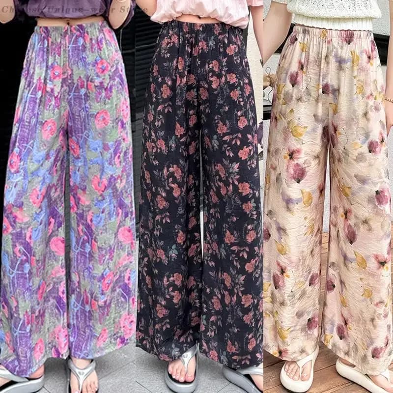 Summer pyjamas pants Women's Cotton Night pants Wide leg night pants printed in cotton Elastic waist Casual nightwear Homewear