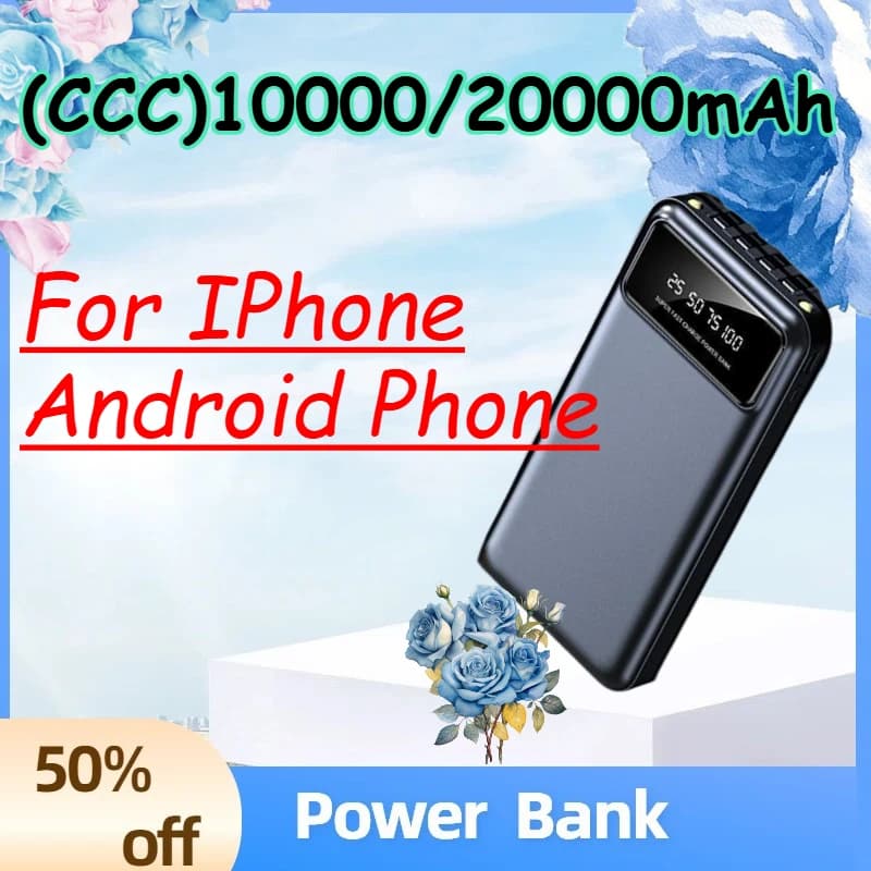(CCC) Power Bank da 10000/20000 mAh per iPhone e Android: un power bank compatto e portatile con supporto a quattro fili integrato