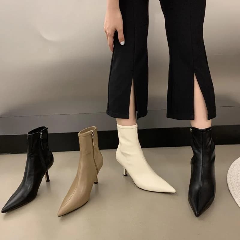 Nuovi stivaletti corti moda autunno e inverno da donna, eleganti tacchi alti, punta a punta, tacco sottile, stivali moda casual 2025