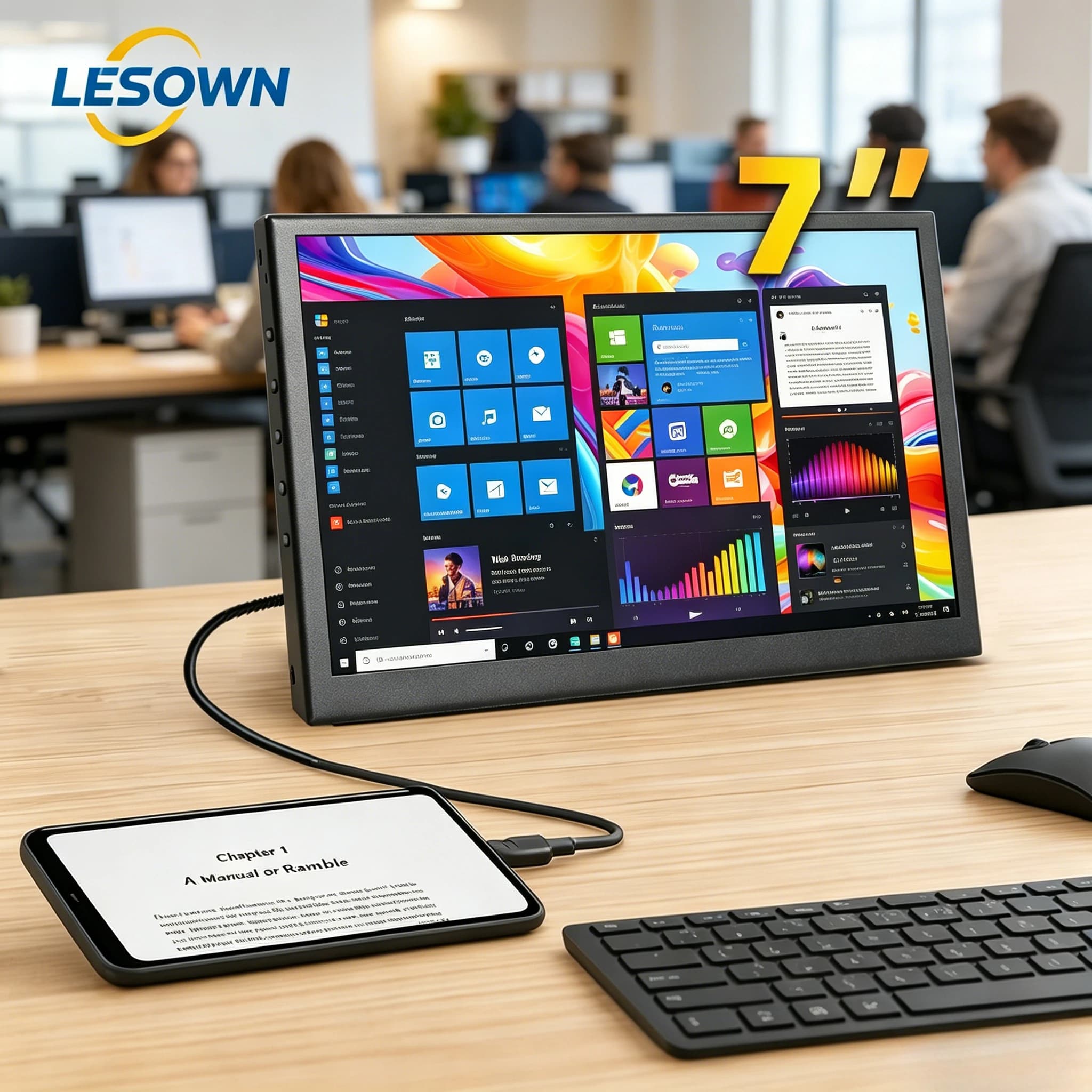 Monitor VESA LESOWN da 7 pollici con touchscreen SBC 1024x600 in alluminio nero con audio miniHDTV per progetti Raspberry Pi 5 Maker