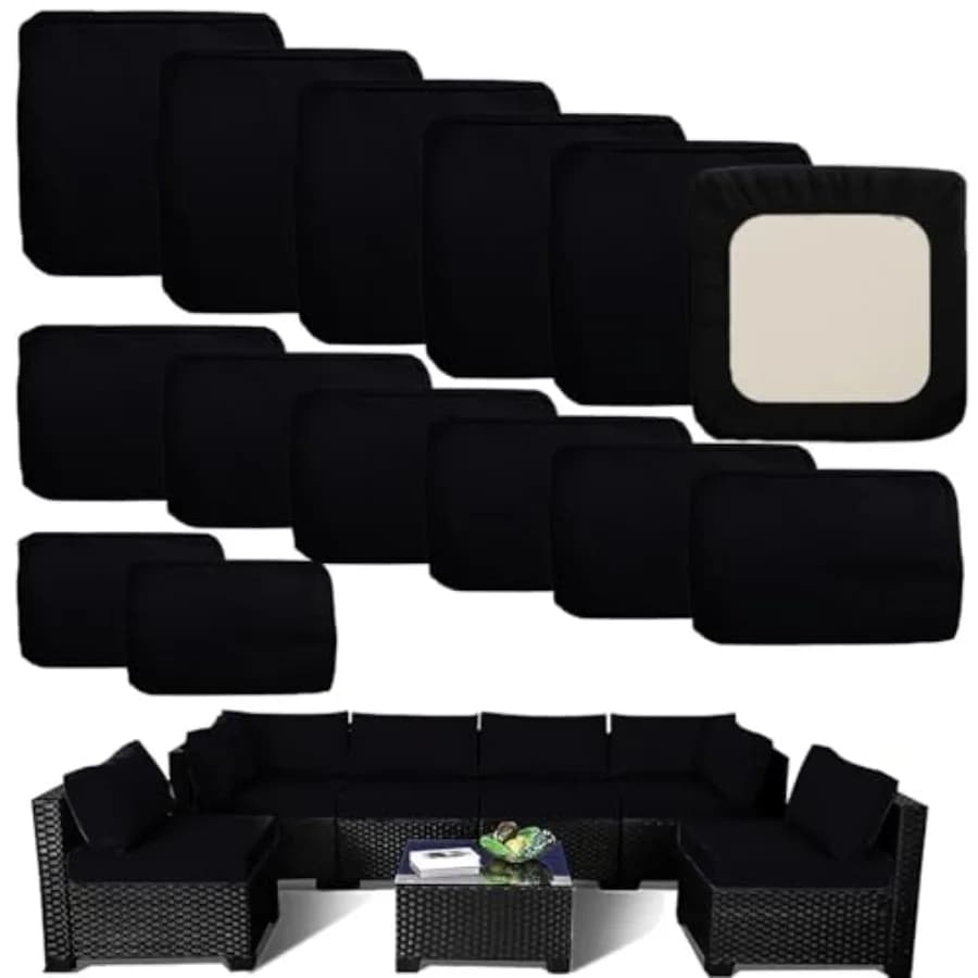 Outdoor Cushion Covers Replacement 14 Pcs Patio Cushion Covers fit for 7Pieces 6-Seater Wicker Rat Sectional Couch Sofa Outdoor
