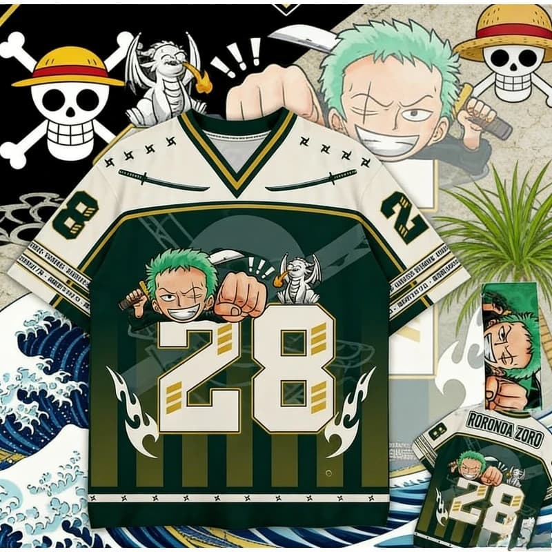 2026 New One Piece Monkey D.Luffy Zoro Anime Football Jersey Summer Plus Size Breathable Jersey Cosplay Short Sleeve T-shirt