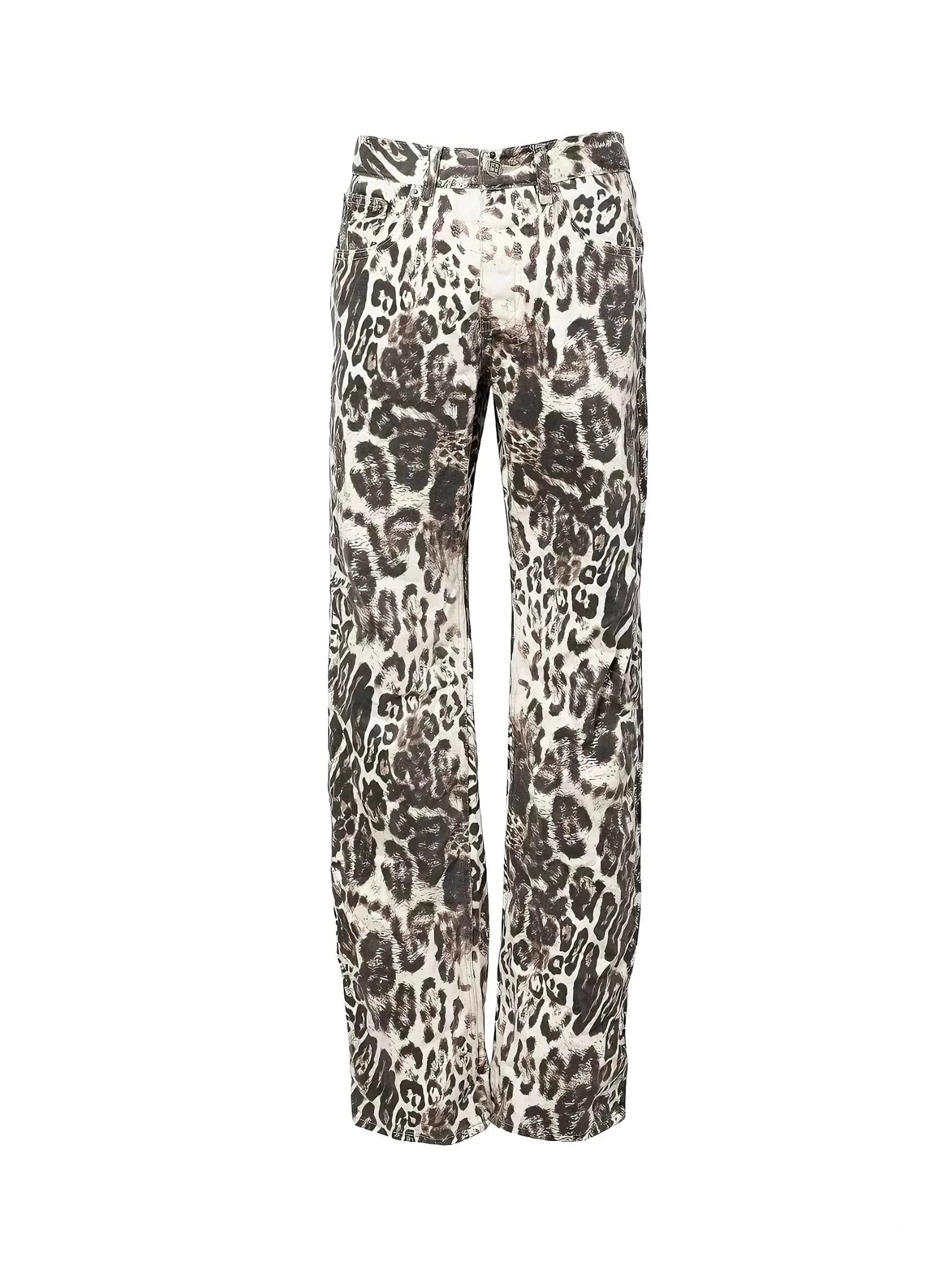 MOWALOLA 25FW Low Waist Skinny Jeans Casual Straight Leg Leopard Print YVL Style Men's Cotton Denim Pants Leisure Fitness