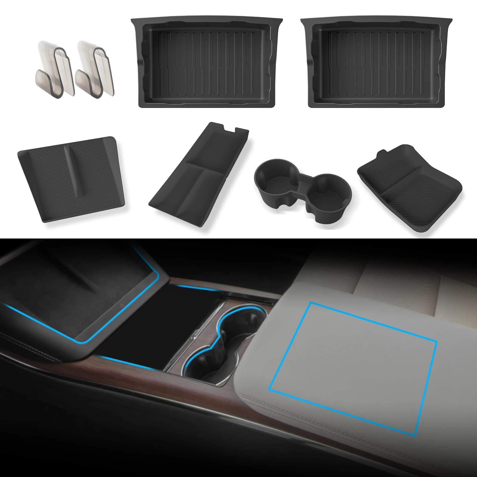 Per Tesla Model X Under Seat Storage Box Console centrale Pad di ricarica Wireless bracciolo Storage Pad Organizer vassoio accessori 8Pc