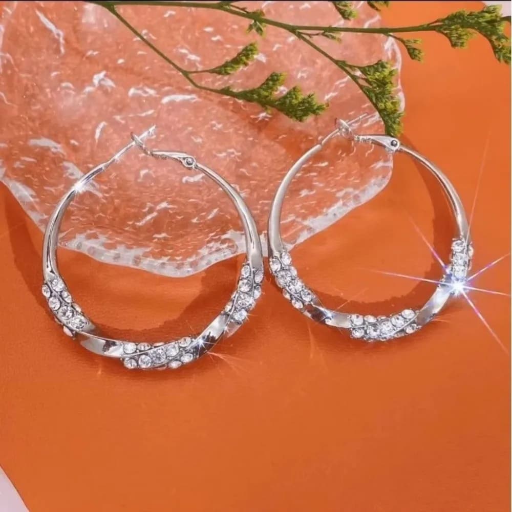 Orecchini a Cerchio Grandi con Zirconi, Design Esagerato e Lussuoso, Gioielli Semplici da Donna per Feste