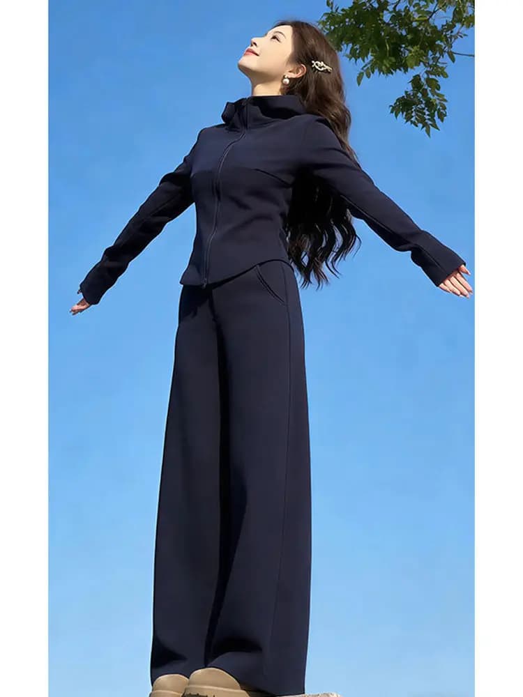 Set Sportivo alla Moda per Donna, Completo Casual Slim Fit Due Pezzi, Felpa con Cappuccio e Pantaloni a Gamba Larga Stile Coreano Primavera-Autunno