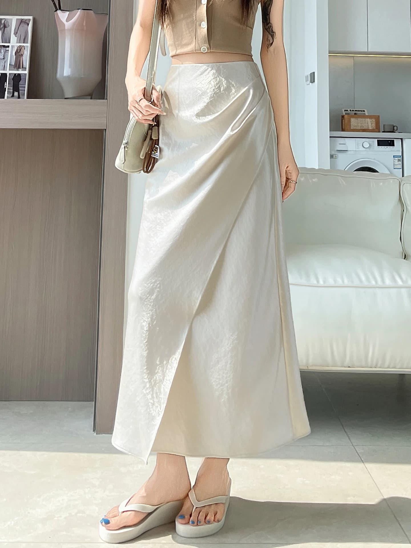 Summer High Waist A-Line Midi Skirt Women's Slimming Drapey Fish Tail Half-length Skirt Korean Style Commute Scene
