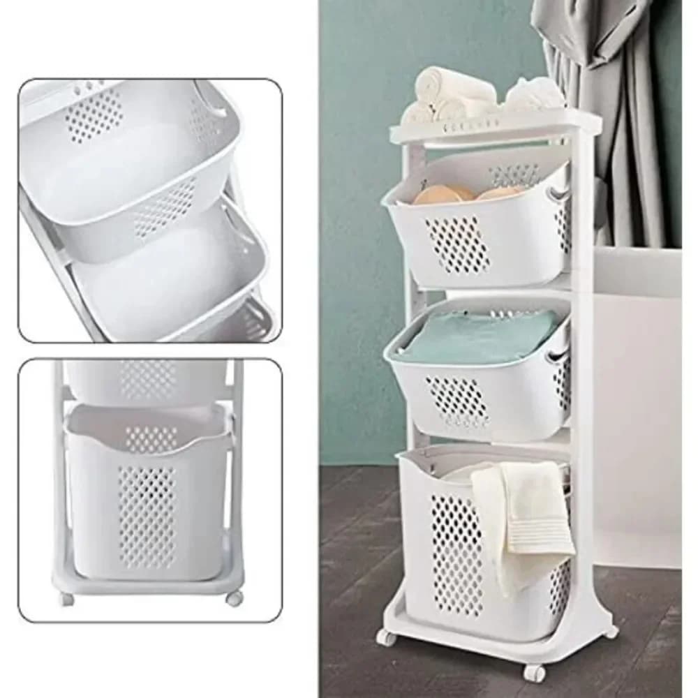 Three-layer whitewashing basket, trolley with wheels, basket with wheels, with portable handle