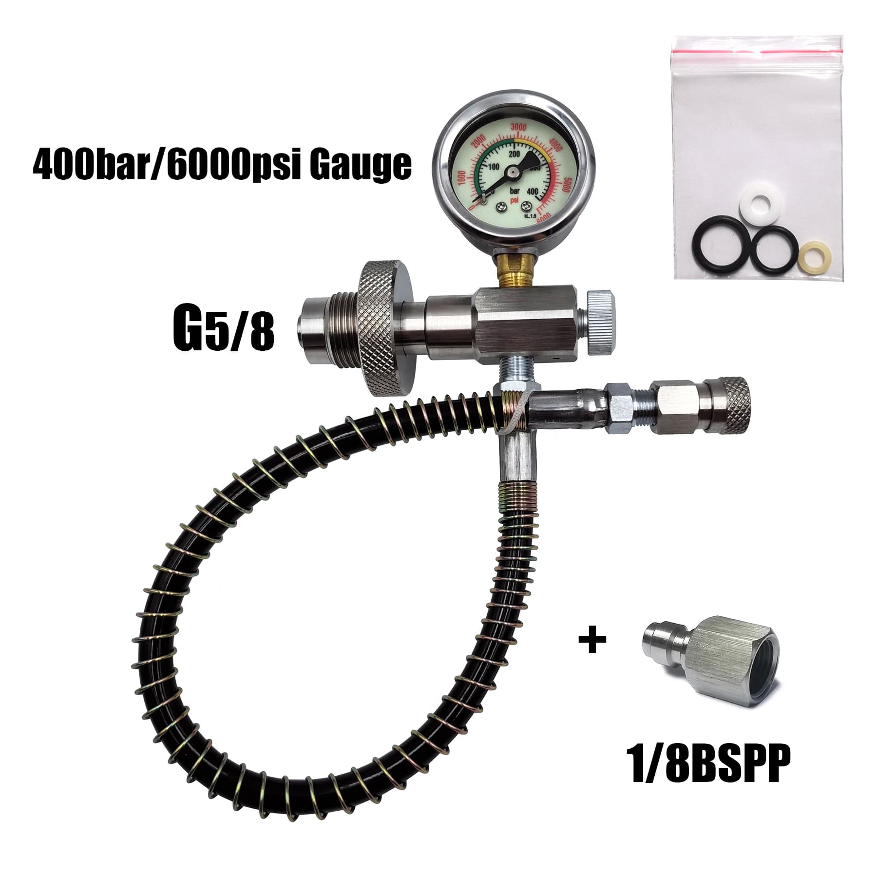 Stazione di riempimento HP per immersioni subacquee HPA Grande serbatoio a bottiglie piccole con tubo flessibile Adattatore di ricarica per calibro 6000psi/400bar Connettore DIN