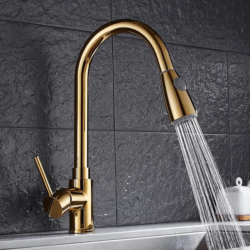 Stainless Steel Kitchen Faucet Flexible Pull Out Nozzle Kitchen Sink Mixer Tap Stream Sprayer Head Deck Gold Hot Cold Water Taps