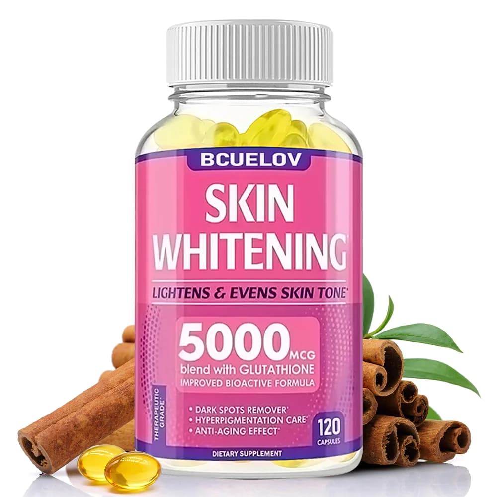 Glutathione whitening capsules - 5000 mcg, L-glutathione supplement with cinnamon, antioxidant, skin tone enhancer, skin health