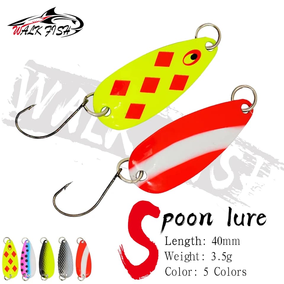 CAMMINARE PESCE 1PCS 40mm 3.5g Spinning Esche da pesca Cucchiaio da pesca Trota Richiamo Paillettes Singolo gancio Pesce gatto Stream Paillettes Esca finta