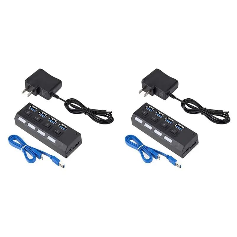 Adattatore di Alimentazione USB 3.0 Exquisite-2X con 4 Porte, Hub Multi USB 3.0, Cavo da 50CM, Docking Station con Spina USA