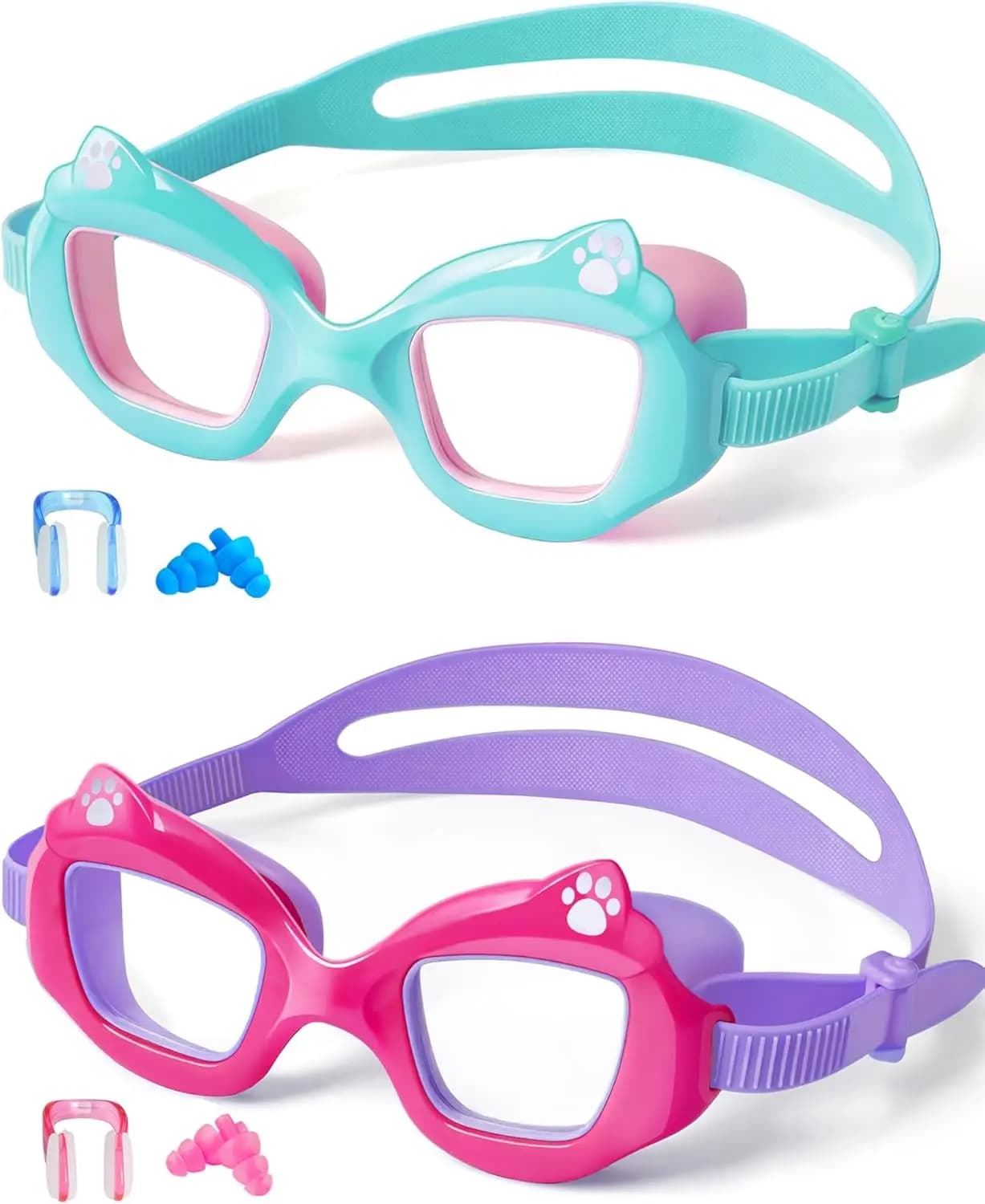 Children's Swimwear, Pack of 2, Anti-fog, Waterproof, UV Protection, Wide Visual, Adjustable Strap for Children and Girls from 3 to 14 Years