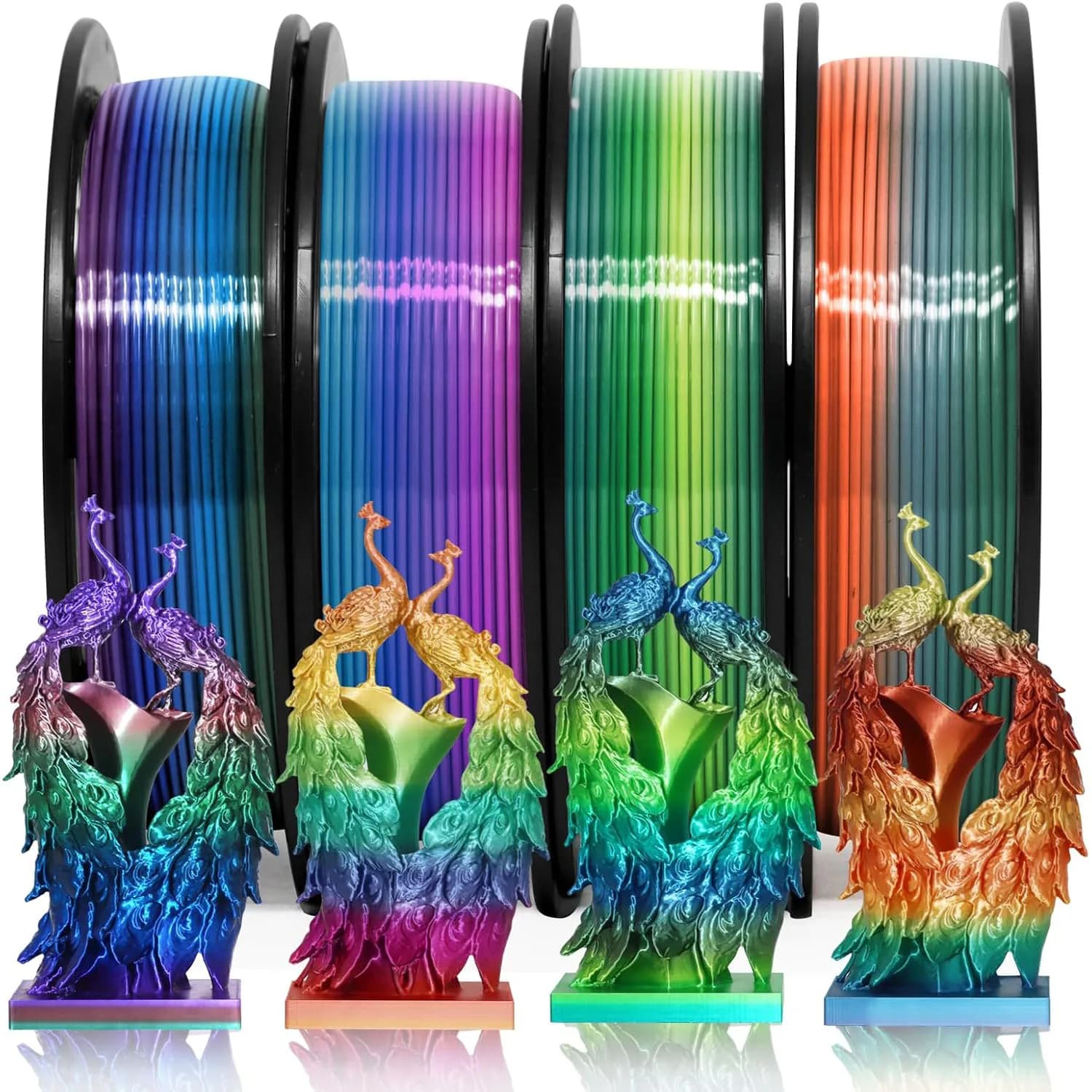 Silk Silk 4 Types Rainbow Multi Color Quick change PLA 3D printer thread 4 in 1, compatible with most FDM printers