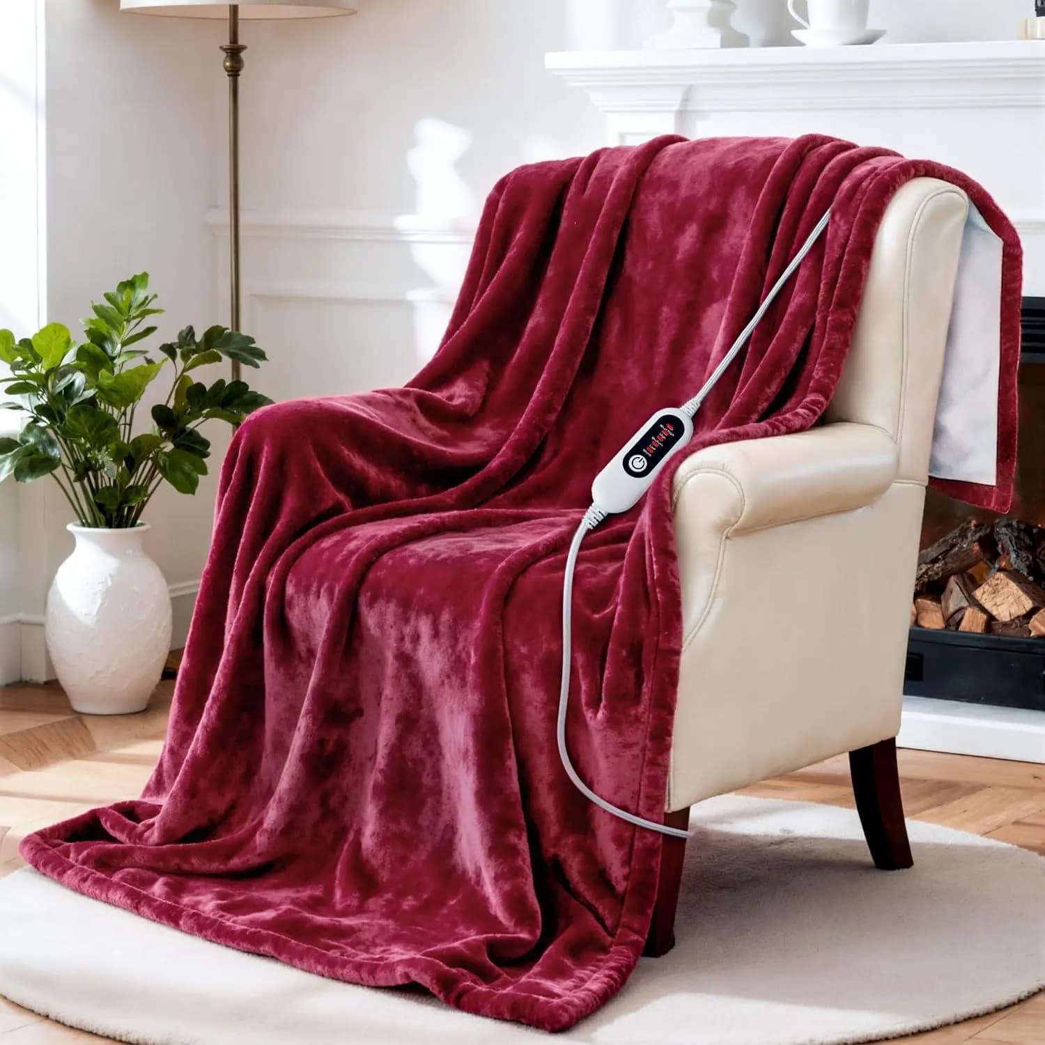 Coperta elettrica riscaldante 50" x 60" con 5 livelli di calore, spegnimento automatico, protezione dal surriscaldamento, certificazione ETL, lavabile in lavatrice